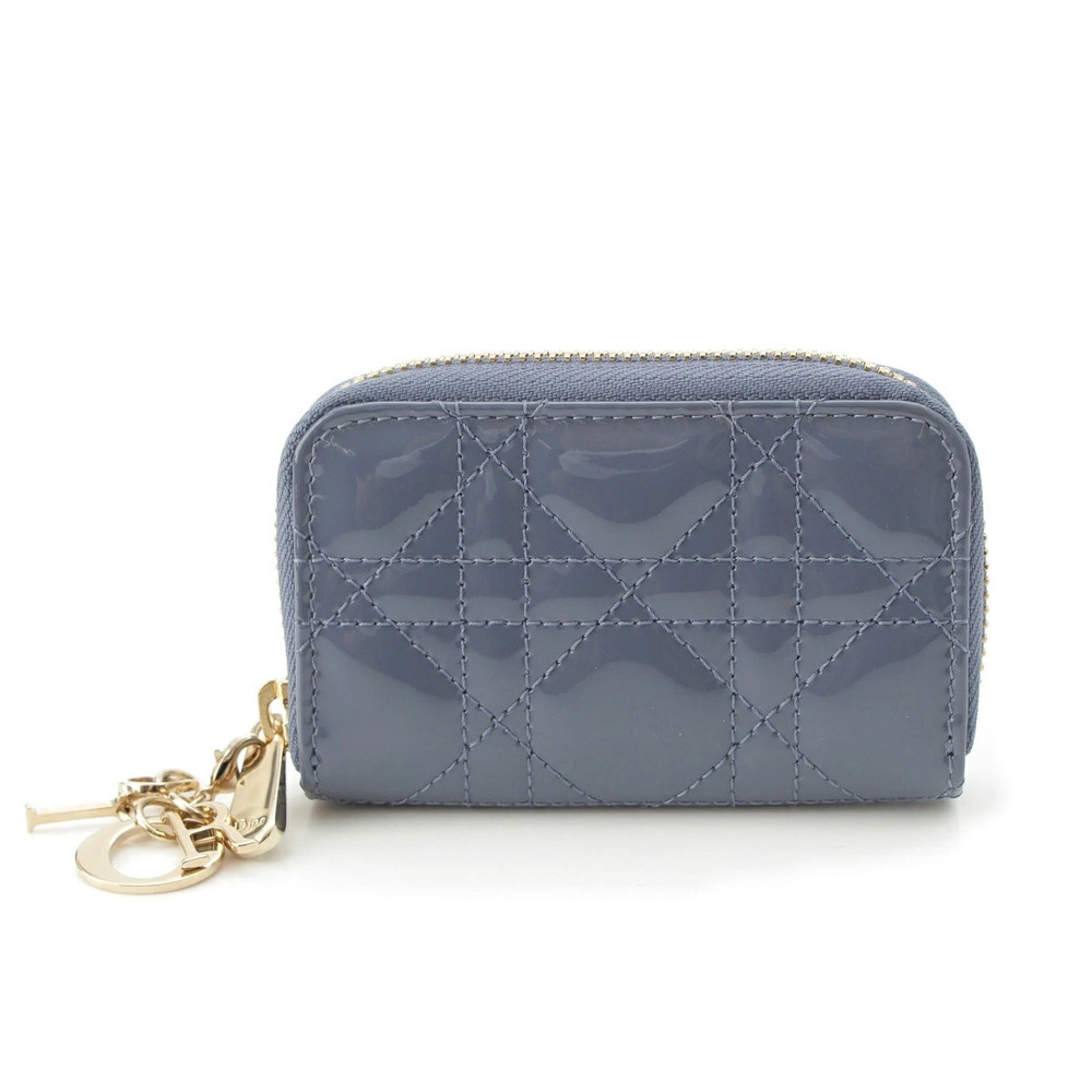 Christian Dior Lady Cannage Patent Vernis Leather Wallet Blue